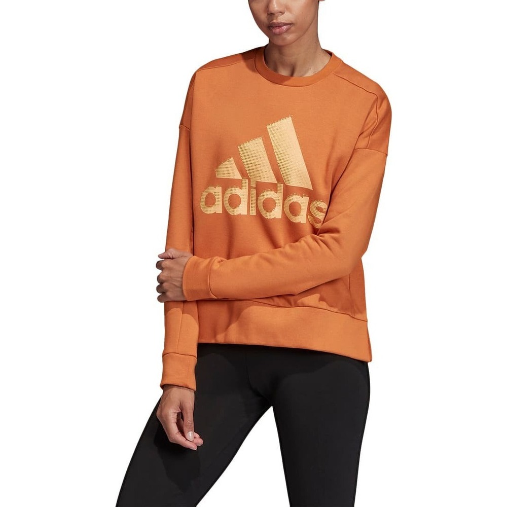 Adidas Orange ID Glam Sporty Crew Neck Oversized Athleisure Sweatshirt Size XS